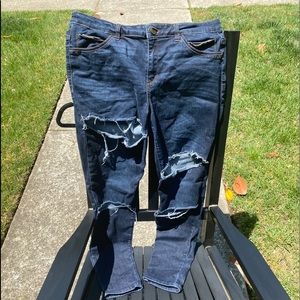 Super stretchy dark blue distressed jeggings